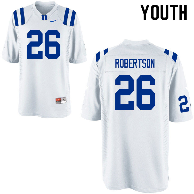 Youth #26 William Robertson Duke Blue Devils College Football Jerseys Sale-White - Click Image to Close
